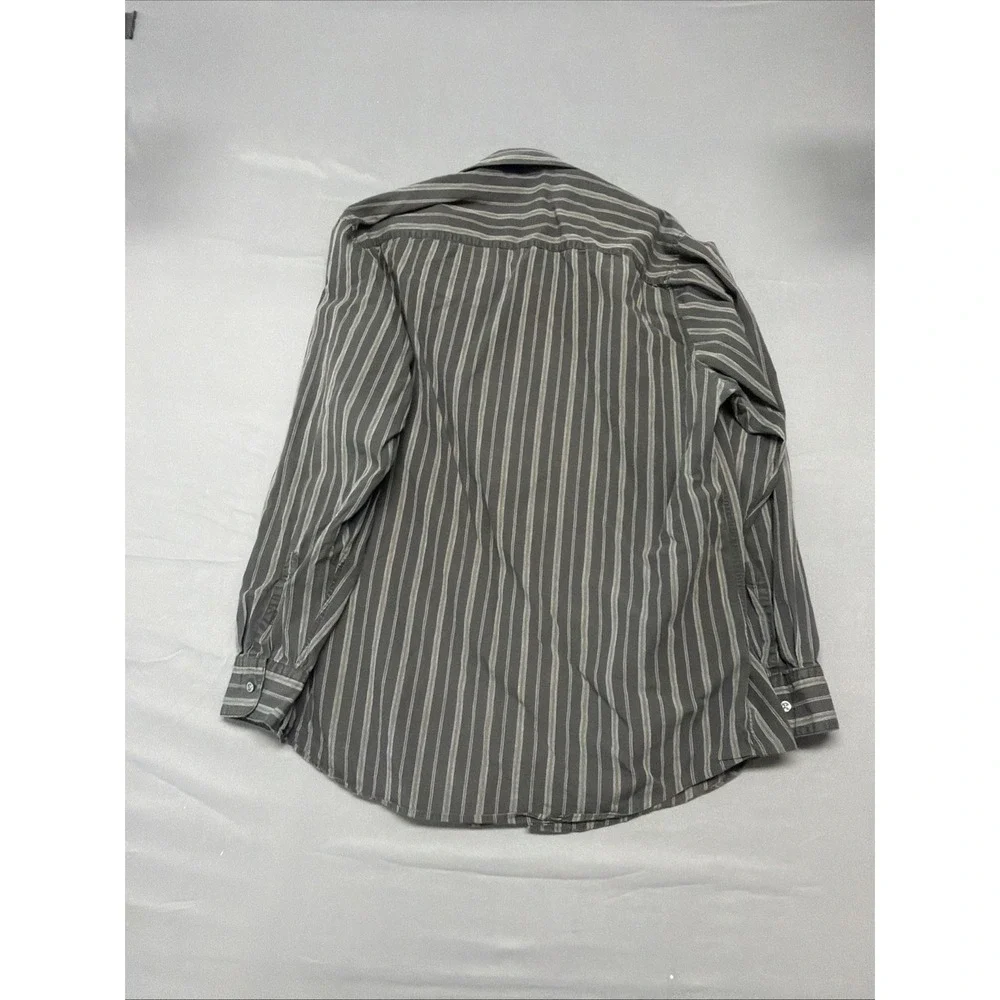 Alfani brand shirt features a grey and white striped pattern and long sleeves L